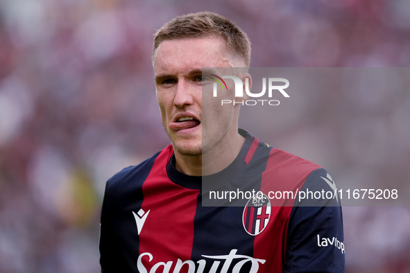 Michel Aebischer of Bologna FC reacts during the Serie A Enilive match between Bologna FC and Parma Calcio 1903 at Stadio Renato Dall'Ara on...