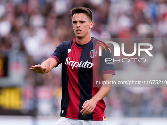 Nikola Moro of Bologna FC gestures during the Serie A Enilive match between Bologna FC and Parma Calcio 1903 at Stadio Renato Dall'Ara on Oc...