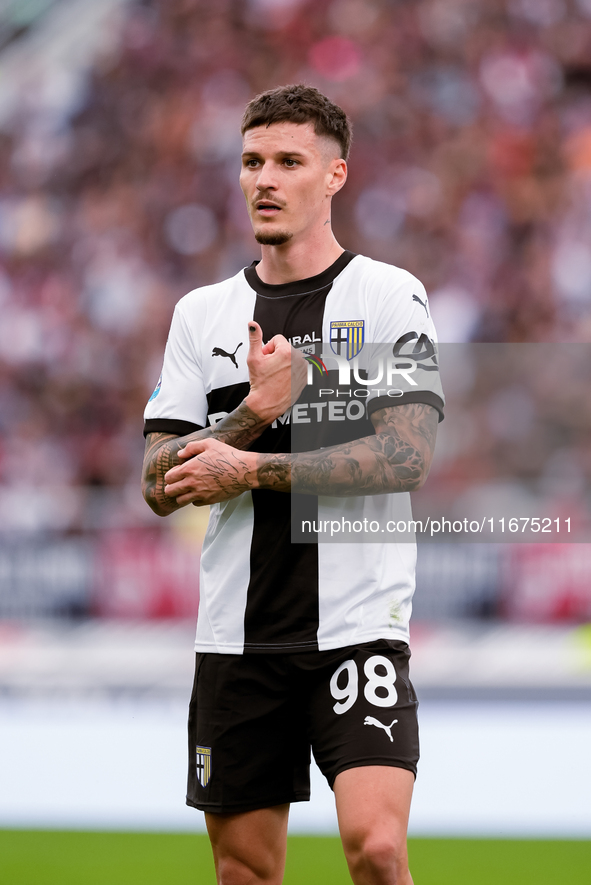 Dennis Man of Parma Calcio 1903 looks on during the Serie A Enilive match between Bologna FC and Parma Calcio 1903 at Stadio Renato Dall'Ara...