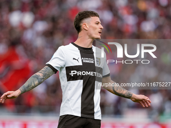 Dennis Man of Parma Calcio 1903 reacts during the Serie A Enilive match between Bologna FC and Parma Calcio 1903 at Stadio Renato Dall'Ara o...