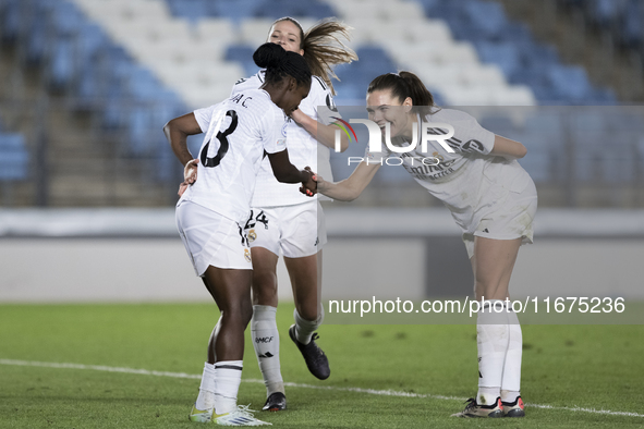 Linda Caicedo and Signe Bruun of Real Madrid women celebrate a goal during the UEFA Women's Champions League match between Real Madrid and C...