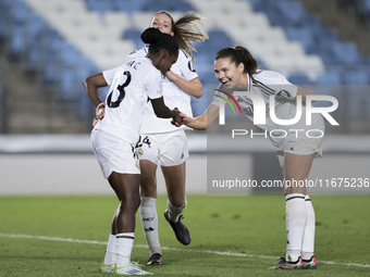 Linda Caicedo and Signe Bruun of Real Madrid women celebrate a goal during the UEFA Women's Champions League match between Real Madrid and C...