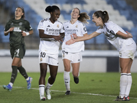 Linda Caicedo and Signe Bruun of Real Madrid women celebrate a goal during the UEFA Women's Champions League match between Real Madrid and C...