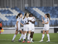 Several players of Real Madrid celebrate a goal during the UEFA Women's Champions League match between Real Madrid and Celtic Club Women at...