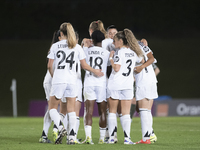 Several players of Real Madrid celebrate a goal during the UEFA Women's Champions League match between Real Madrid and Celtic Club Women at...