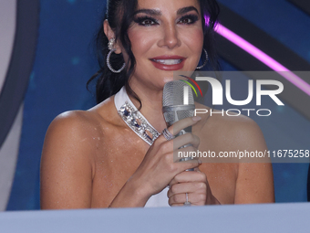 Martha Higareda speaks during a press conference to promote the launch of ?Quien es La Mascara? season 6 at Televisa San Angel in Mexico Cit...