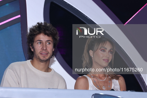 Juanpa Zurita and Anahi Puente speak during a press conference to promote the launch of ?Quien es La Mascara? season 6 at Televisa San Angel...