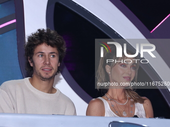 Juanpa Zurita and Anahi Puente speak during a press conference to promote the launch of ?Quien es La Mascara? season 6 at Televisa San Angel...