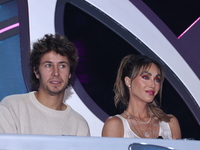 Juanpa Zurita and Anahi Puente speak during a press conference to promote the launch of ?Quien es La Mascara? season 6 at Televisa San Angel...