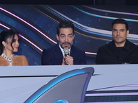 Martha Higareda, Omar Chaparro, and Carlos Rivera speak during a press conference to promote the launch of ?Quien es La Mascara? season 6 at...