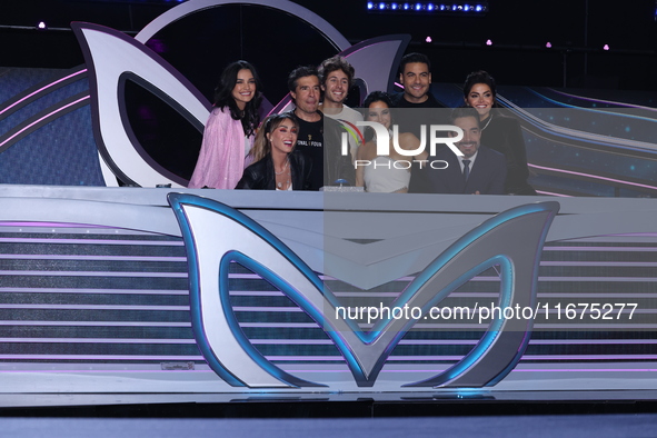 (L-R) Kiara Liz, Anahi Puente, Miguel Angel Fox, Juanpa Zurita, Martha Higareda, Carlos Rivera, Omar Chaparro, and Marisol Gonzalez pose for...