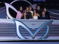 (L-R) Kiara Liz, Anahi Puente, Miguel Angel Fox, Juanpa Zurita, Martha Higareda, Carlos Rivera, Omar Chaparro, and Marisol Gonzalez pose for...