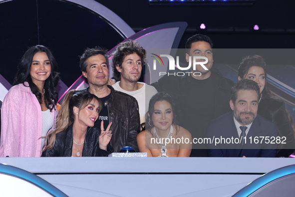 (L-R) Kiara Liz, Anahi Puente, Miguel Angel Fox, Juanpa Zurita, Martha Higareda, Carlos Rivera, Omar Chaparro, and Marisol Gonzalez pose for...