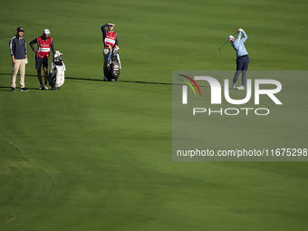 Ewen Ferguson of Scotland plays his second shot on the 14th hole on day one of the Estrella Damm N.A. Andalucia Masters 2024 at Real Club de...