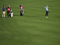 Ewen Ferguson of Scotland plays his second shot on the 14th hole on day one of the Estrella Damm N.A. Andalucia Masters 2024 at Real Club de...