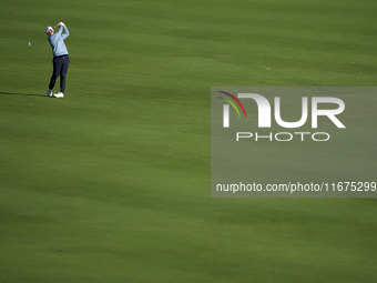 Ewen Ferguson of Scotland plays his second shot on the 14th hole on day one of the Estrella Damm N.A. Andalucia Masters 2024 at Real Club de...