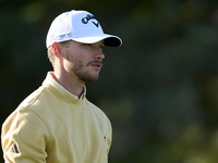 In San Roque, Spain, on October 17, 2024, Nicolai Hojgaard of Denmark looks on the 12th hole on day one of the Estrella Damm N.A. Andalucia...