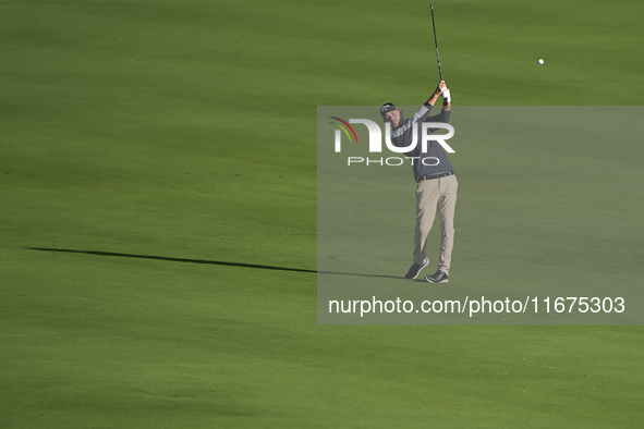 Jeff Winther of Denmark plays his second shot on the 14th hole on day one of the Estrella Damm N.A. Andalucia Masters 2024 at Real Club de G...