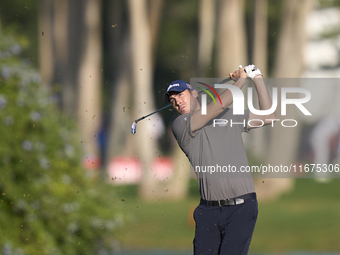 Ugo Coussaud of France plays his second shot on the 14th hole on day one of the Estrella Damm N.A. Andalucia Masters 2024 at Real Club de Go...