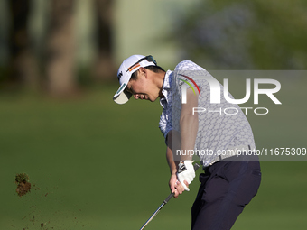 Rikuya Hoshino of Japan plays his third shot on the 14th hole on day one of the Estrella Damm N.A. Andalucia Masters 2024 at Real Club de Go...