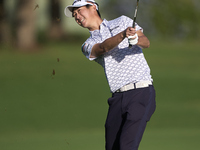 Rikuya Hoshino of Japan plays his third shot on the 14th hole on day one of the Estrella Damm N.A. Andalucia Masters 2024 at Real Club de Go...