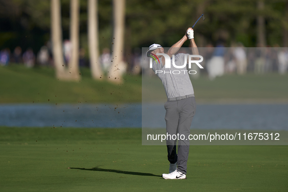 Sebastian Soderberg of Sweden plays his second shot on the 14th hole on day one of the Estrella Damm N.A. Andalucia Masters 2024 at Real Clu...