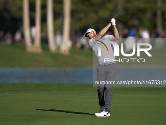 Sebastian Soderberg of Sweden plays his second shot on the 14th hole on day one of the Estrella Damm N.A. Andalucia Masters 2024 at Real Clu...