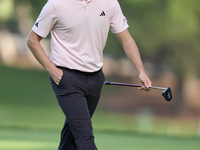 Rasmus Hojgaard of Denmark reacts on the 14th green on day one of the Estrella Damm N.A. Andalucia Masters 2024 at Real Club de Golf Sotogra...