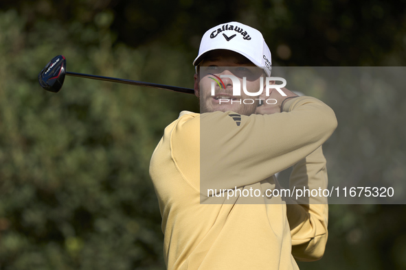 Nicolai Hojgaard of Denmark tees off on the 15th hole on day one of the Estrella Damm N.A. Andalucia Masters 2024 at Real Club de Golf Sotog...