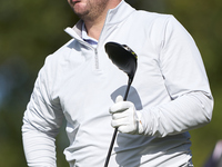 In San Roque, Spain, on October 17, 2024, Thriston Lawrence of South Africa reacts on the 15th hole on day one of the Estrella Damm N.A. And...