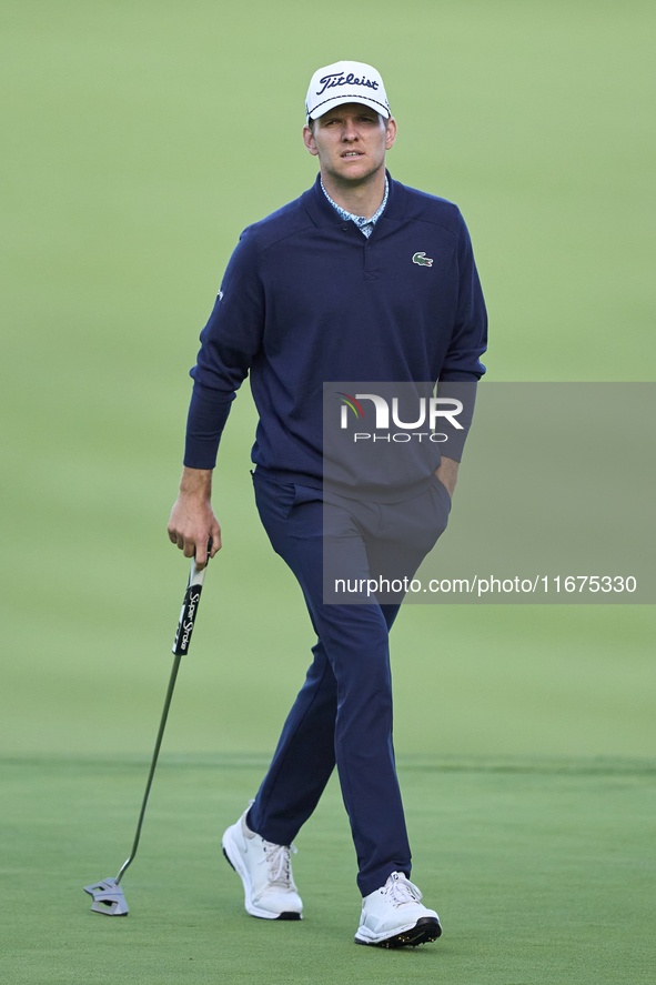 Yannik Paul of Germany reacts on the 14th green on day one of the Estrella Damm N.A. Andalucia Masters 2024 at Real Club de Golf Sotogrande...