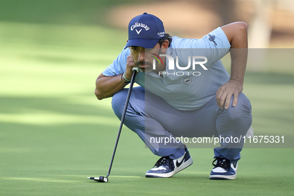 Pablo Larrazabal of Spain studies his shot on the 14th green on day one of the Estrella Damm N.A. Andalucia Masters 2024 at Real Club de Gol...