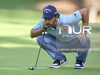 Pablo Larrazabal of Spain studies his shot on the 14th green on day one of the Estrella Damm N.A. Andalucia Masters 2024 at Real Club de Gol...