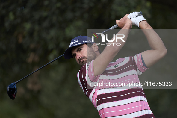 Antoine Rozner of France tees off on the 15th hole on day one of the Estrella Damm N.A. Andalucia Masters 2024 at Real Club de Golf Sotogran...