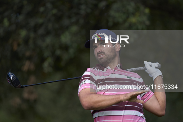 Antoine Rozner of France tees off on the 15th hole on day one of the Estrella Damm N.A. Andalucia Masters 2024 at Real Club de Golf Sotogran...