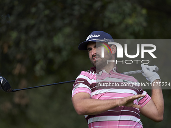 Antoine Rozner of France tees off on the 15th hole on day one of the Estrella Damm N.A. Andalucia Masters 2024 at Real Club de Golf Sotogran...