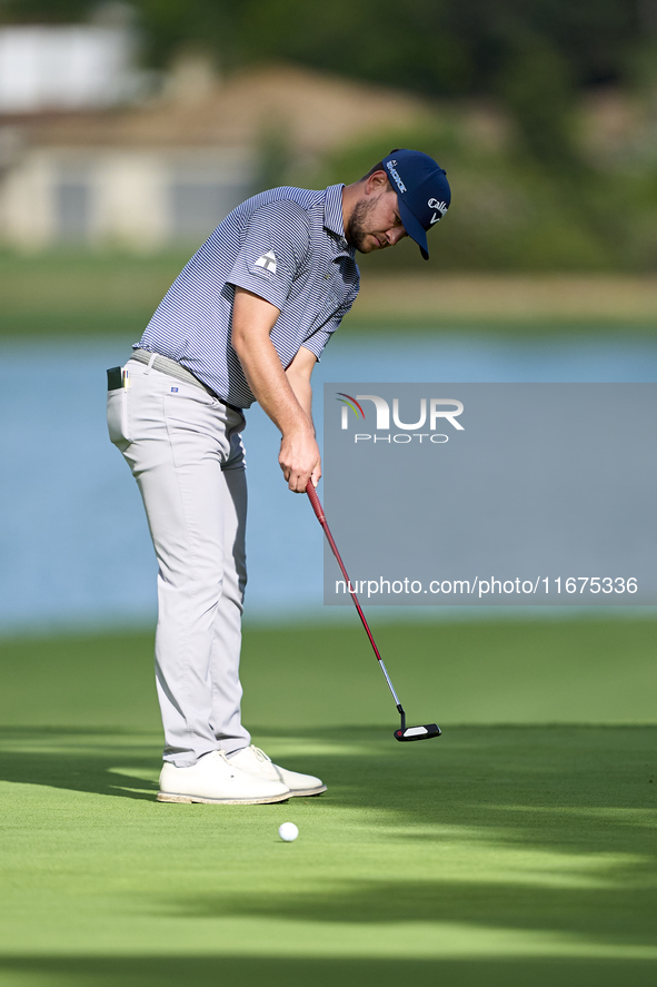 Sam Bairstow of England plays a shot on the 14th green on day one of the Estrella Damm N.A. Andalucia Masters 2024 at Real Club de Golf Soto...