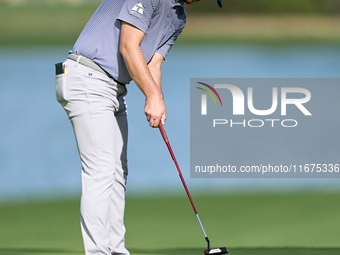 Sam Bairstow of England plays a shot on the 14th green on day one of the Estrella Damm N.A. Andalucia Masters 2024 at Real Club de Golf Soto...