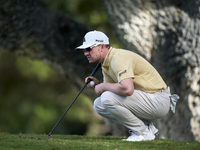 Connor Syme of Scotland studies his shot on the 14th green on day one of the Estrella Damm N.A. Andalucia Masters 2024 at Real Club de Golf...