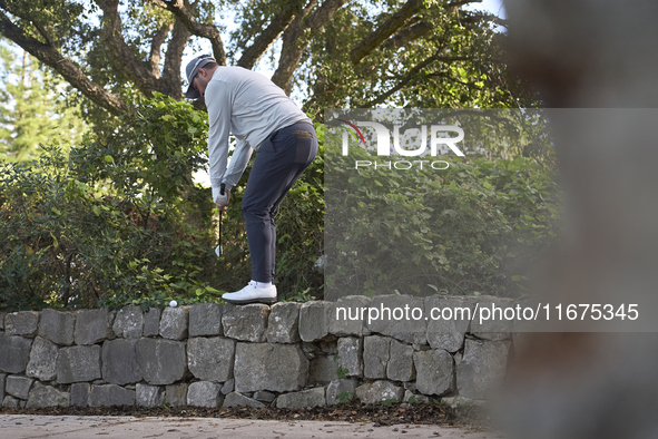 Thriston Lawrence of South Africa plays his third shot on the 14th hole on day one of the Estrella Damm N.A. Andalucia Masters 2024 at Real...