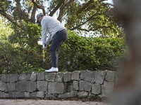 Thriston Lawrence of South Africa plays his third shot on the 14th hole on day one of the Estrella Damm N.A. Andalucia Masters 2024 at Real...