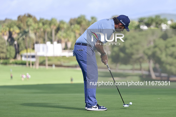 Pablo Larrazabal of Spain plays a shot on the 14th green on day one of the Estrella Damm N.A. Andalucia Masters 2024 at Real Club de Golf So...