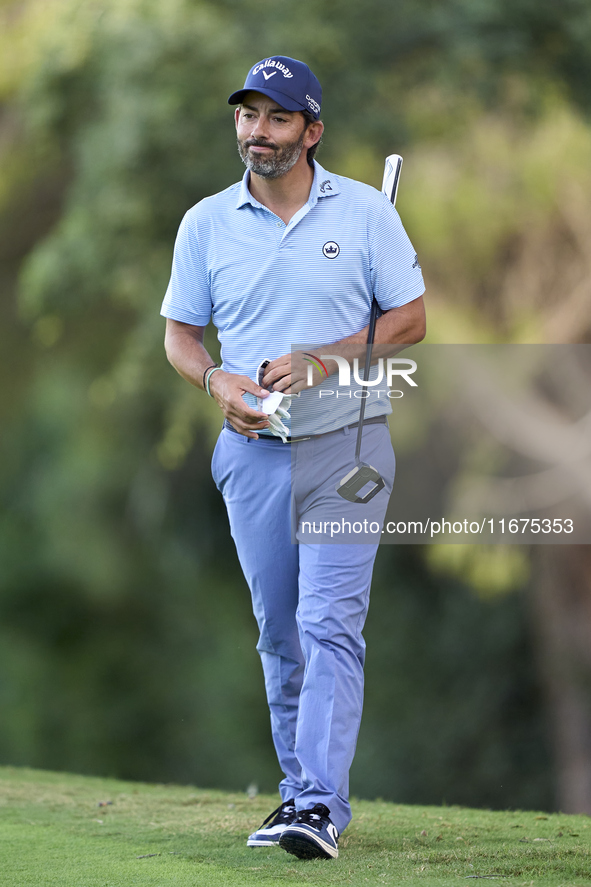 Pablo Larrazabal of Spain reacts on the 14th green on day one of the Estrella Damm N.A. Andalucia Masters 2024 at Real Club de Golf Sotogran...