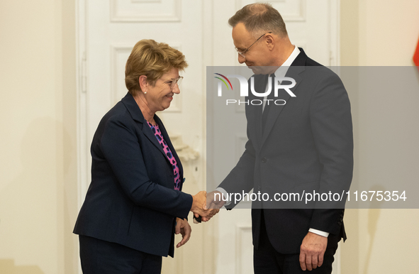 Viola Amherd president of the Swiss Confederation, Andrzej Duda president of Poland during press conference in Warsaw, Poland on October 17,...