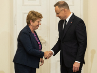 Viola Amherd president of the Swiss Confederation, Andrzej Duda president of Poland during press conference in Warsaw, Poland on October 17,...