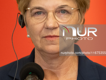 Viola Amherd president of the Swiss Confederation during press conference in Warsaw, Poland on October 17, 2024. (