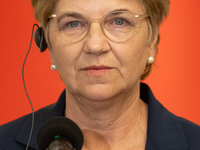 Viola Amherd president of the Swiss Confederation during press conference in Warsaw, Poland on October 17, 2024. (