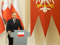 Andrzej Duda president of Poland during press conference in Warsaw, Poland on October 17, 2024. (