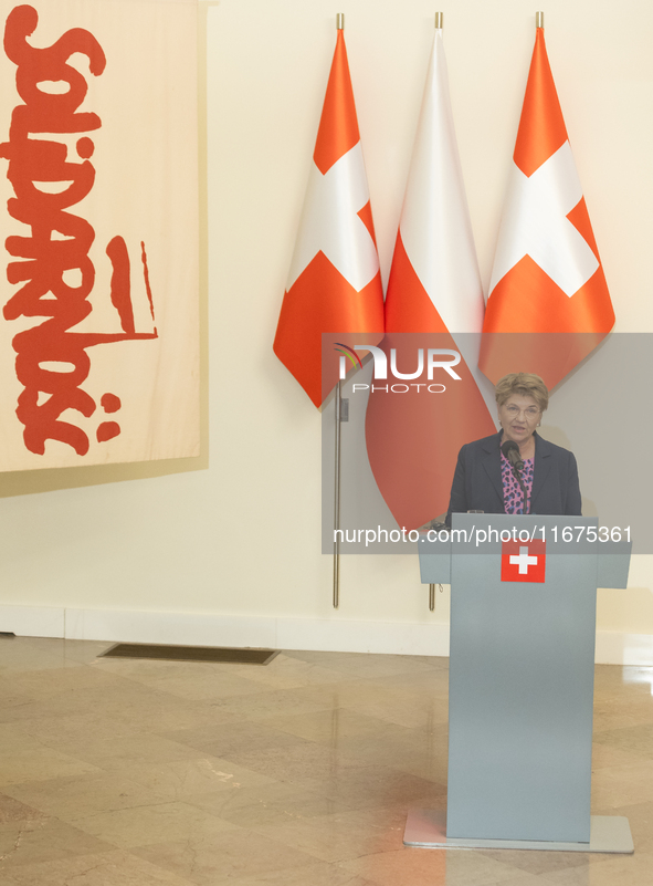 Viola Amherd president of the Swiss Confederation during press conference in Warsaw, Poland on October 17, 2024. 