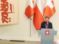 Viola Amherd president of the Swiss Confederation during press conference in Warsaw, Poland on October 17, 2024. (